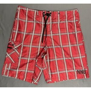 HURLEY Boardshort Swim Surf Shorts Red Plaid Mens Size 38